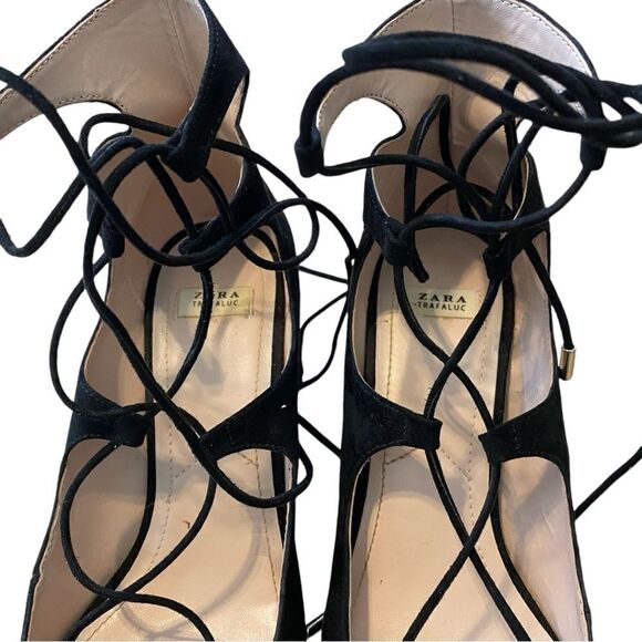 Women's Zara Black Suede Lace Up Shoe EU Size 39 - Picture 9 of 9